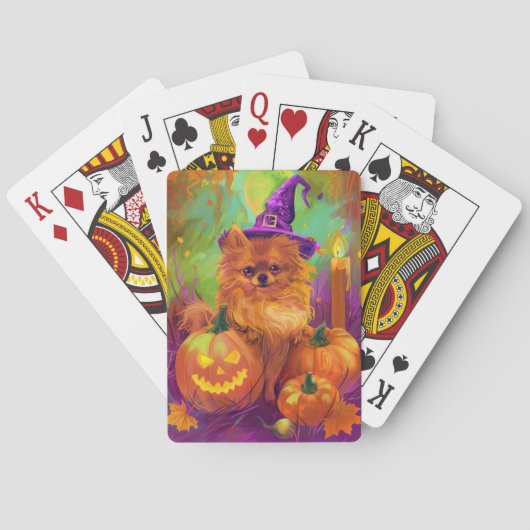Spookachtige Pommerse hond Halloween heks en pompo Pokerkaarten (Achterkant)