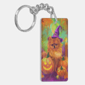 Spookachtige Pommerse hond Halloween heks en pompo Sleutelhanger (Voorkant Links)
