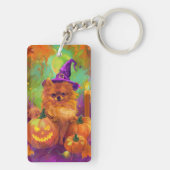Spookachtige Pommerse hond Halloween heks en pompo Sleutelhanger (achterkant)