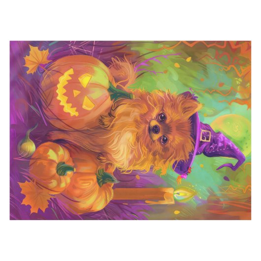 Spookachtige Pommerse hond Halloween heks en pompo Tafelkleed (Voorkant (Horizontaal))