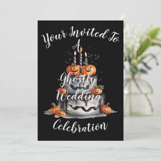 Spookachtige pompoen bruiloft uitnodiging (Staand voorkant)