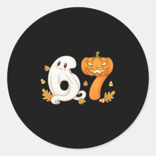 Spookachtige Pompoen Hoofd 67 Zes Zeven Halloween Ronde Sticker