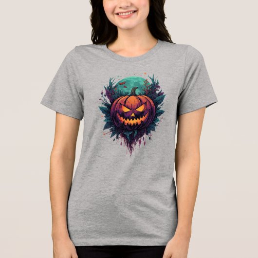 Spookachtige pompoen onder volle maan Tri-Blend shirt (Voorkant)