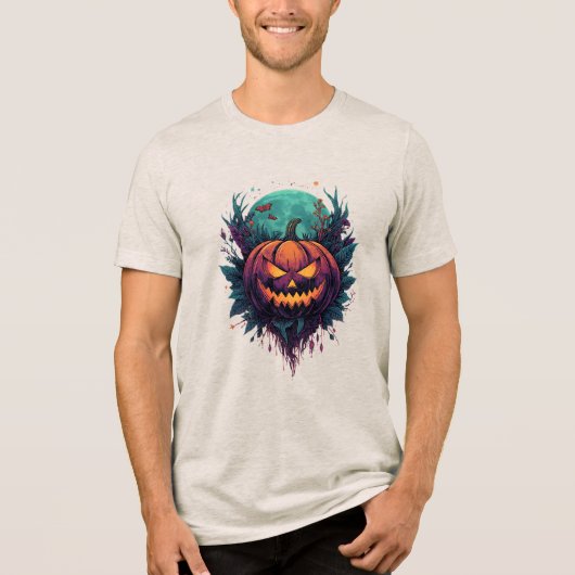 Spookachtige pompoen onder volle maan Tri-Blend shirt (Voorkant)