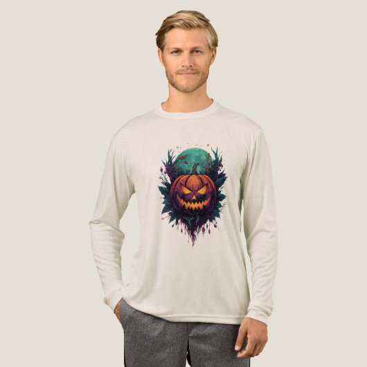 Spookachtige pompoen onder volle maan Tri-Blend shirt (Voorkant)