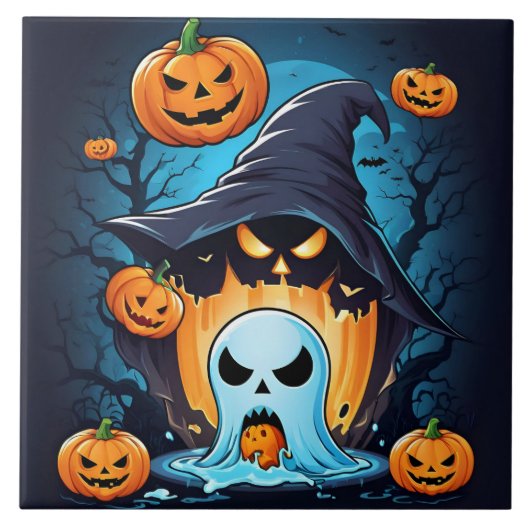Spookachtige pompoenen brengen Halloween-geest tot Tegeltje (Voorkant)