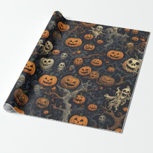 Spookachtige pompoenen en enge geesten cadeaupapier