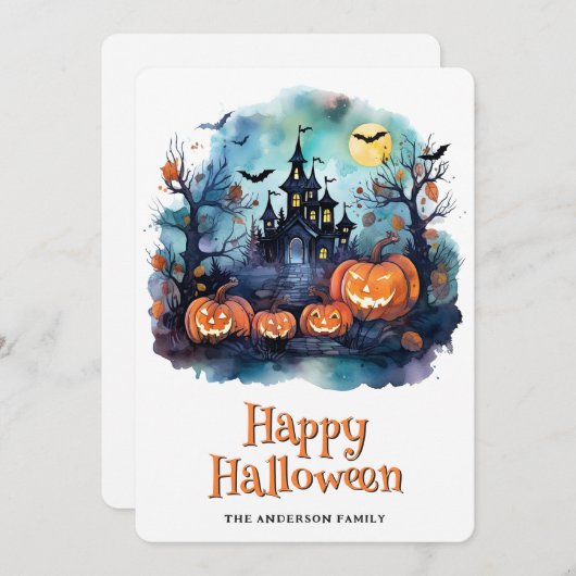 Spookachtige pompoenen Halloween Kaart (Voorkant / Achterkant)