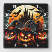 Spookachtige pompoenen schijnen in het maanlicht vierkante klok (Voorkant)