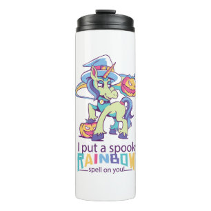 Spookachtige Regenboog Spreuk Halloween Eenhoorn H Thermosbeker