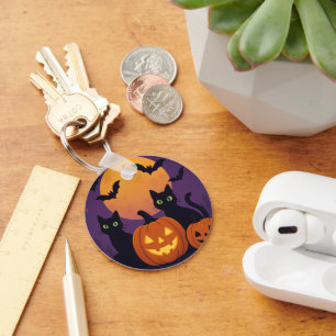 Spookachtige Schattigee Halloween Black Cats & Pum Sleutelhanger