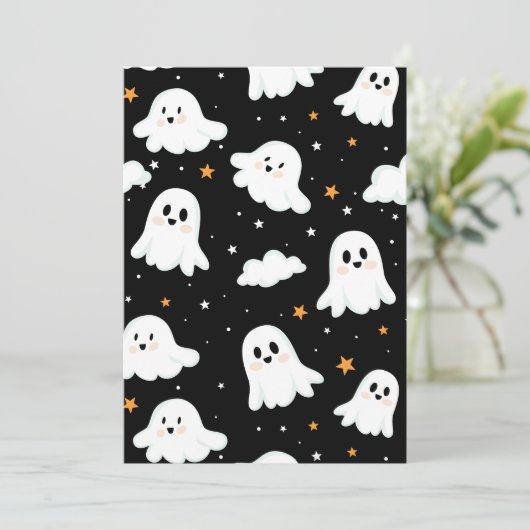 Spookachtige Schattigee Halloween Ghost Cloudy Sta Aankondiging (Staand voorkant)