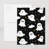 Spookachtige Schattigee Halloween Ghost Cloudy Sta Aankondigingskaart (Voorkant / Achterkant)