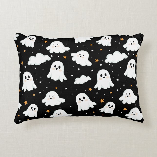 Spookachtige Schattigee Halloween Ghost Cloudy Sta Accent Kussen (Voorkant)