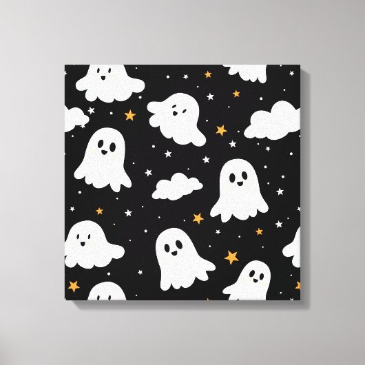 Spookachtige Schattigee Halloween Ghost Cloudy Sta Canvas Afdruk (Voorkant)