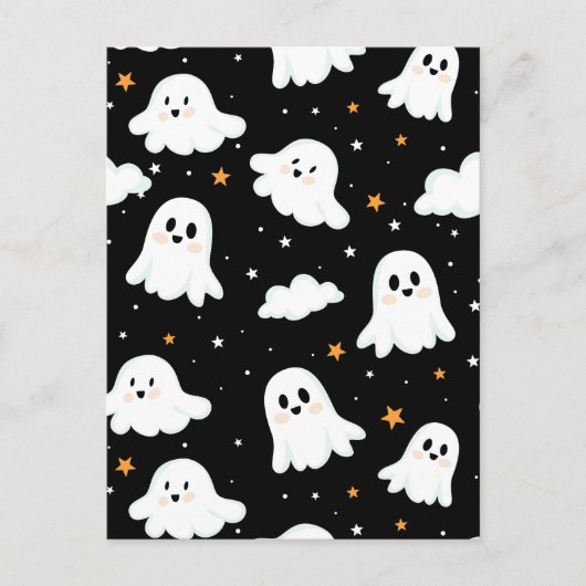 Spookachtige Schattigee Halloween Ghost Cloudy Sta Feestdagenkaart (Voorkant)