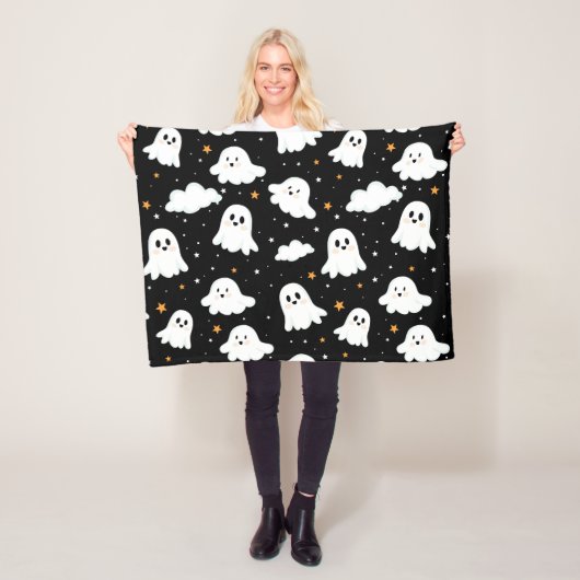 Spookachtige Schattigee Halloween Ghost Cloudy Sta Fleece Deken (In situ)