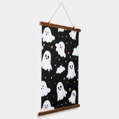 Spookachtige Schattigee Halloween Ghost Cloudy Sta Hangend Wandkleed (Gebogen)