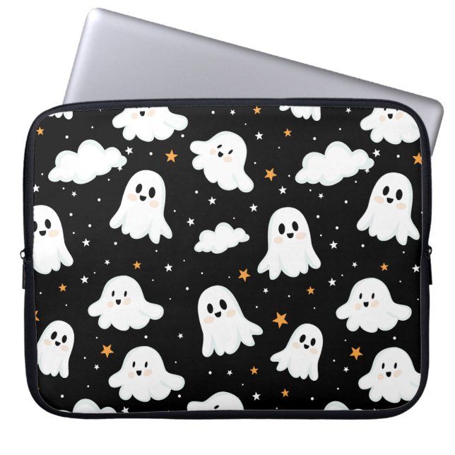 Spookachtige Schattigee Halloween Ghost Cloudy Sta Laptop Sleeve (Voorkant)