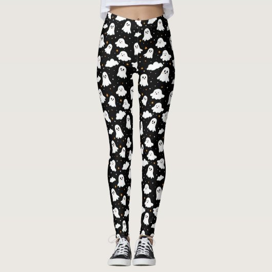 Spookachtige Schattigee Halloween Ghost Cloudy Sta Leggings (Voorkant)