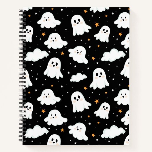 Spookachtige Schattigee Halloween Ghost Cloudy Sta Notitieboek (Voorkant)