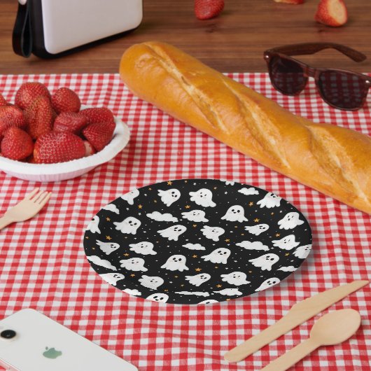 Spookachtige Schattigee Halloween Ghost Cloudy Sta Papieren Bordje (Picknick)