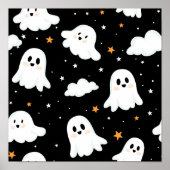 Spookachtige Schattigee Halloween Ghost Cloudy Sta Poster (Voorkant)