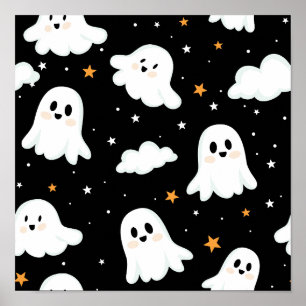 Spookachtige Schattigee Halloween Ghost Cloudy Sta Poster