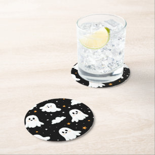 Spookachtige Schattigee Halloween Ghost Cloudy Sta Ronde Kartonnen Onderzetter