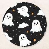 Spookachtige Schattigee Halloween Ghost Cloudy Sta Ronde Kartonnen Onderzetter (Voorkant)