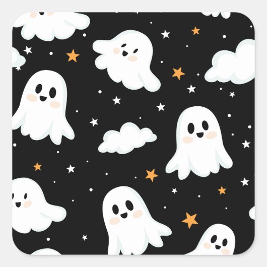 Spookachtige Schattigee Halloween Ghost Cloudy Sta Vierkante Sticker (Voorkant)