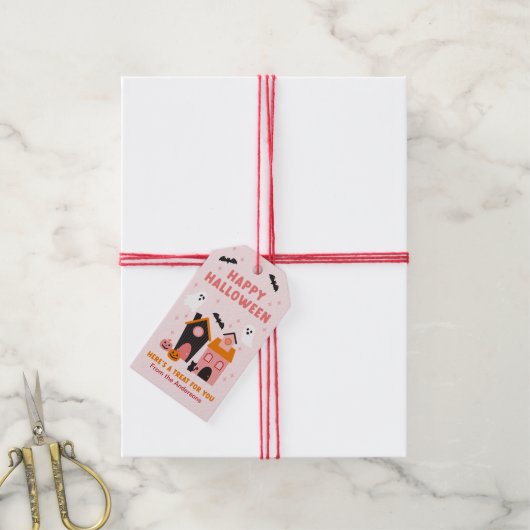 Spookachtige Schattigee Halloween spookhuizen Cadeaulabel (Met Touw)