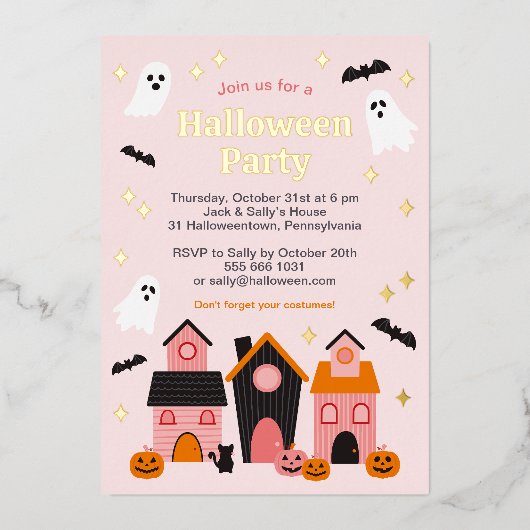 Spookachtige Schattigee Halloween spookhuizen Folie Uitnodiging (Voorkant)