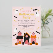 Spookachtige Schattigee Halloween spookhuizen Folie Uitnodiging (Staand Voorkant)