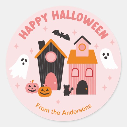 Spookachtige Schattigee Halloween spookhuizen Ronde Sticker (Voorkant)