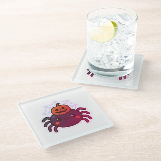 Spookachtige Schattigee Kawaii Halloween Spider Glazen Onderzetter (Schuin)