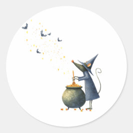 Spookachtige Schattigee muiswizard in Cauldron — R Ronde Sticker