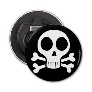 Spookachtige schedel op een zwarte achtergrond button flesopener