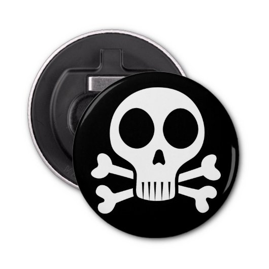 Spookachtige schedel op een zwarte achtergrond button flesopener (Voorkant)