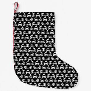 Spookachtige schedel op een zwarte achtergrond kleine kerstsok