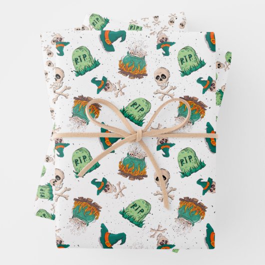 Spookachtige schedels en grafstenen Halloween Inpakpapier Vel (In situ)