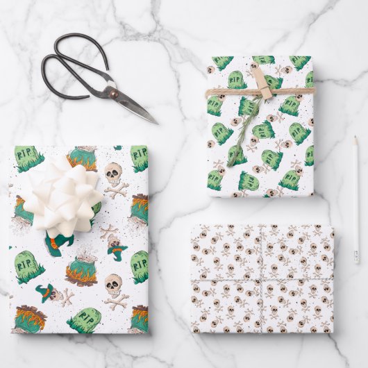Spookachtige schedels en grafstenen Halloween Inpakpapier Vel (Voorkant)