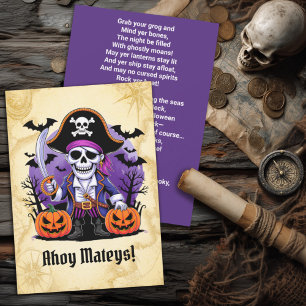 Spookachtige Skelet Piraat Halloween Feestdagenkaart