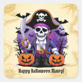 Spookachtige Skelet Piraat Halloween Vierkante Sticker (Voorkant)