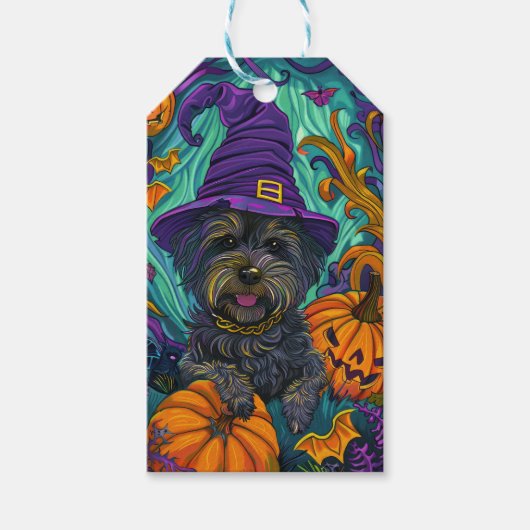 Spookachtige Tibetaanse Terriër Hond Halloween Hek Cadeaulabel (Voorkant)