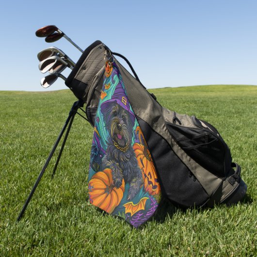 Spookachtige Tibetaanse Terriër Hond Halloween Hek Golfhanddoek (Groen)