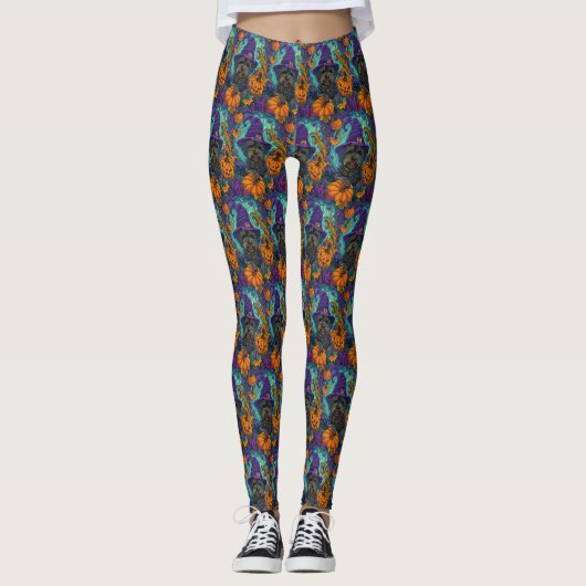 Spookachtige Tibetaanse Terriër Hond Halloween Hek Leggings (Voorkant)