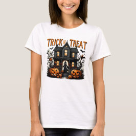 Spookachtige trick or treat nacht in een spookhuis t-shirt