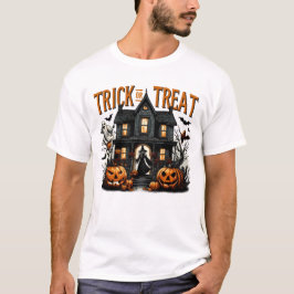 Spookachtige trick or treat nacht in een spookhuis t-shirt