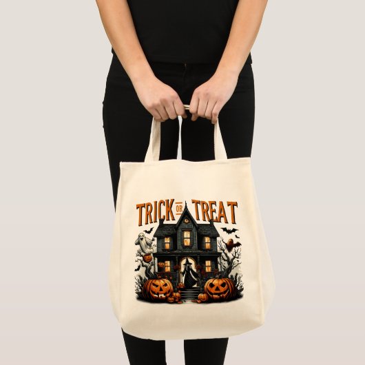 Spookachtige trick or treat nacht in een spookhuis tote bag (Voorkant (product))